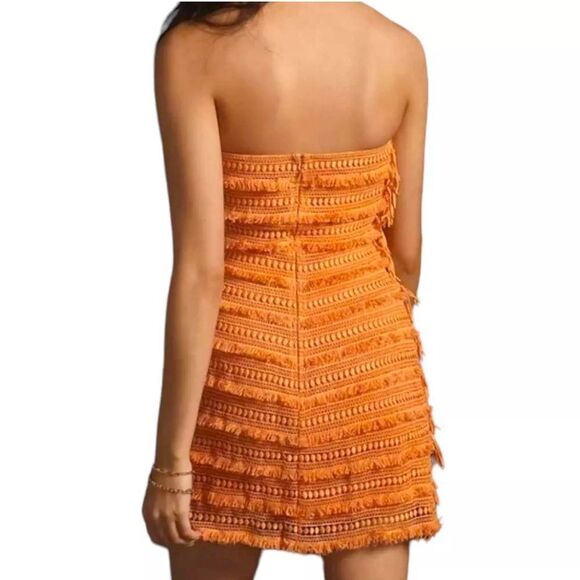 ANTHROPOLOGIE Let Me Be Fringed Tube Boho Mini Dress Orange Size M - Picture 2 of 8